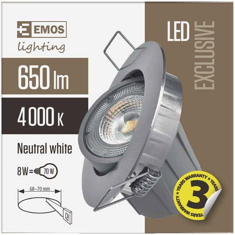 EMOS LED bodové svietidlo Exclusive strieborné, kruh 8W NB