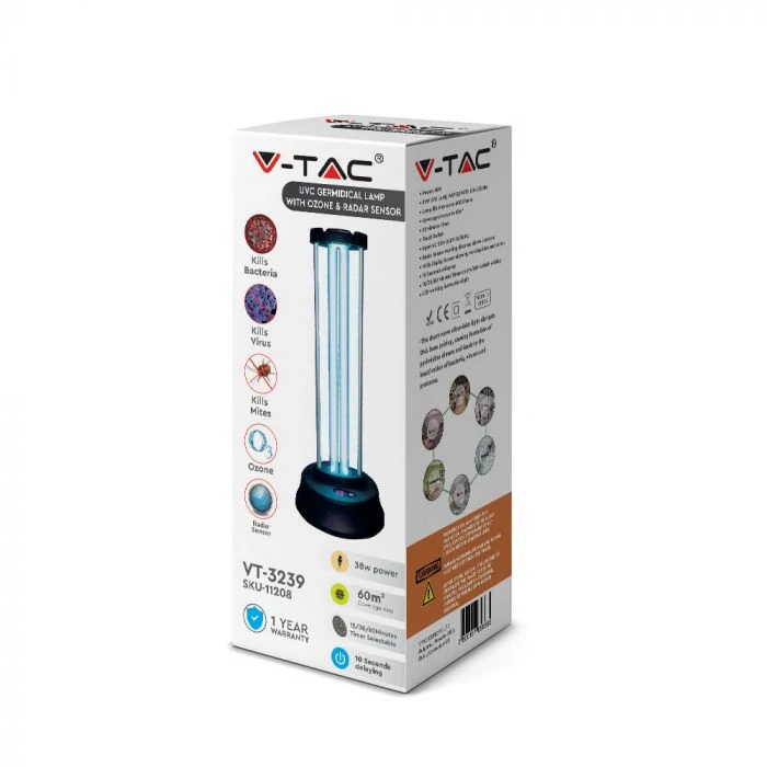 V-TAC germicídna lampa 38W s generátorom ozónu a senzorom pohybu