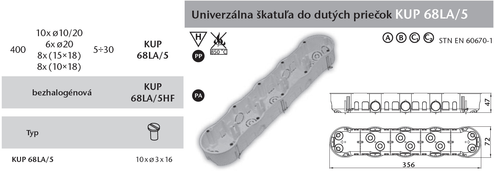 Univerzálna škatuľa do dutých priečok 5x