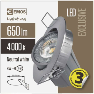 EMOS LED bodové svietidlo Exclusive strieborné, kruh 8W NB