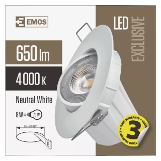 EMOS LED bodové svietidlo Exclusive biele, kruh 8W NB